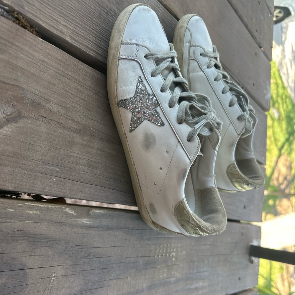 Golden Goose White and Silver Athletic Shoes